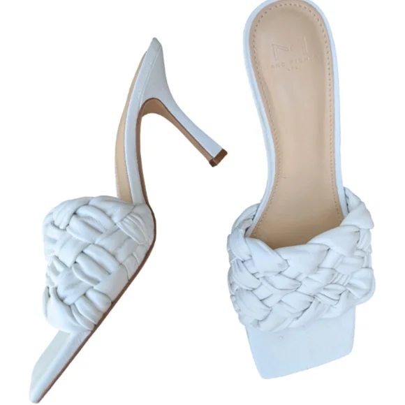 Marc Fisher Draya Braided Leather Mule Sandals White Size 8.5 Heels Heels